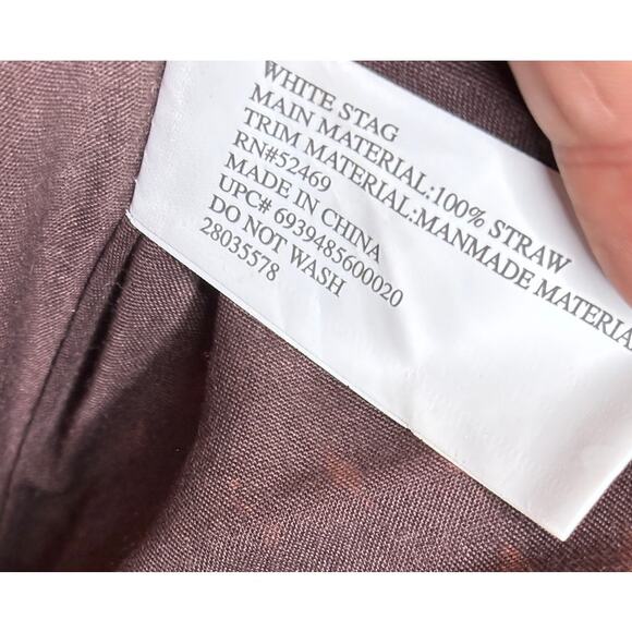 White Stag Straw Macrame Woven Handbag Dark Brown Wood Handles Boho 10" x 8" - Picture 6 of 12